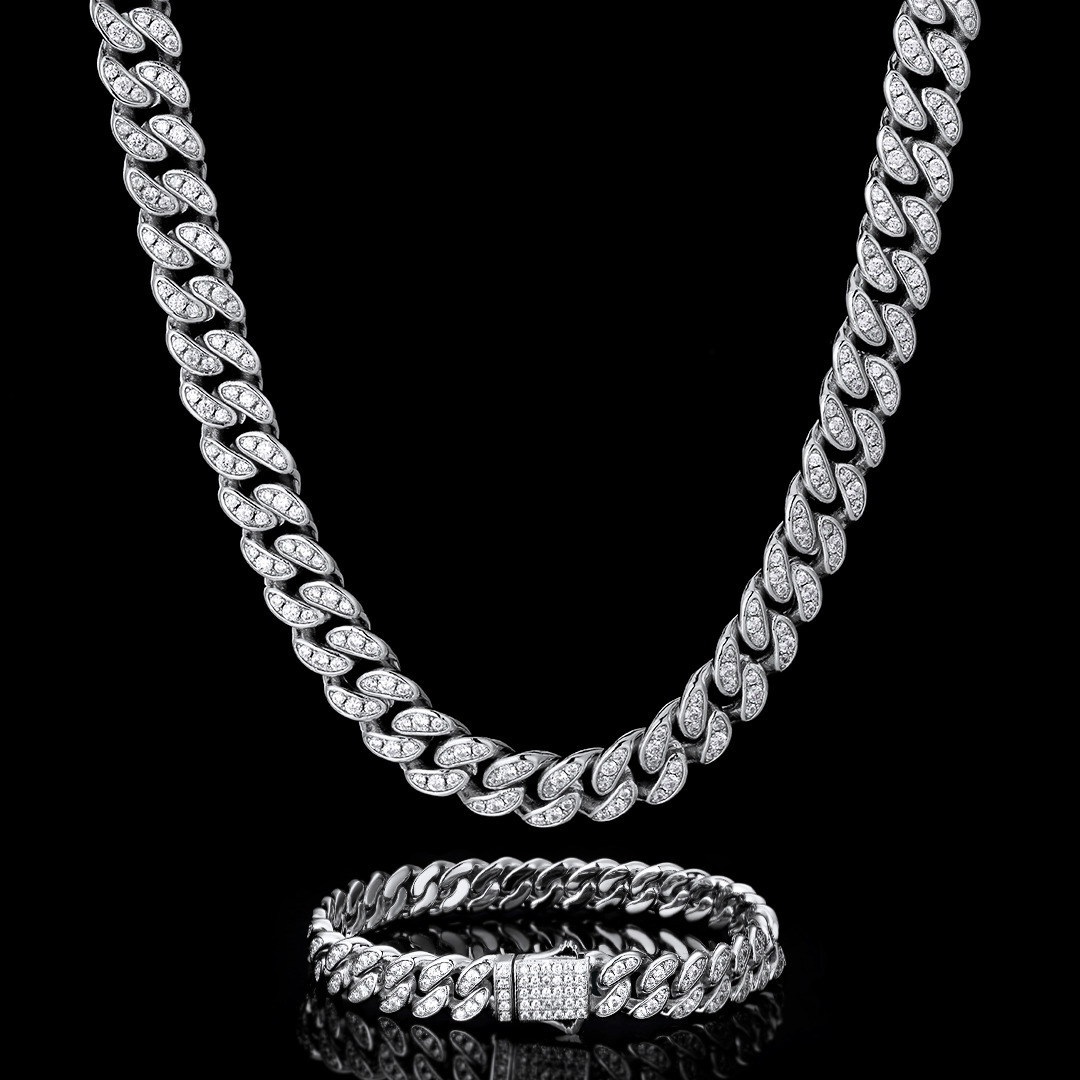 Luxury Full Iced Out Cuban Link Chain 8mm Silver 14K White Gold Plated 5A CZ Diamond Men Women RapperJewelry Hip Hop Necklace