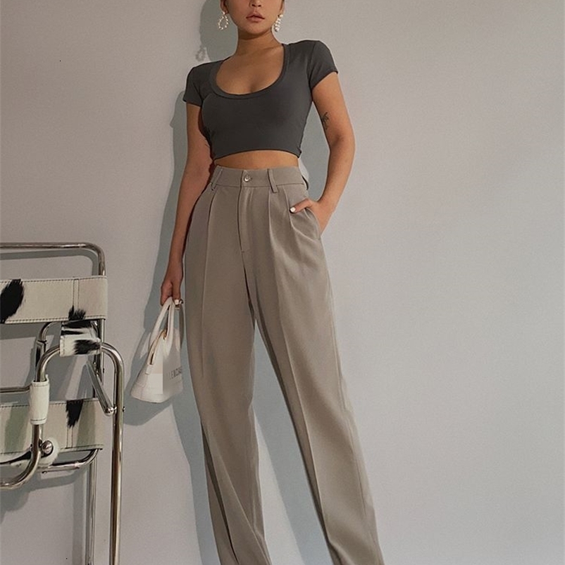 Women's Pants Capris Spring Office Lady High Quality Elegant Casual Fashion Wide Leg Women Female Pants s 230306
