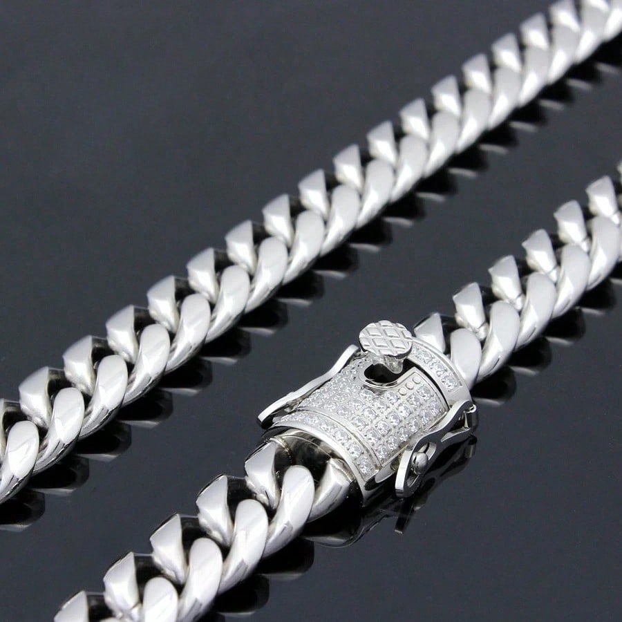 18"-30"MEN Stainless Steel 10/12/14mm Silver Bling Cuban Curb Necklace - view 3