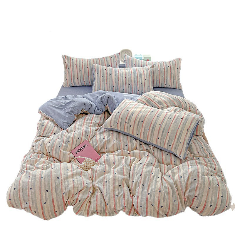 A-class mother and baby grade small fresh small bamboo cotton four piece set, washed cotton bed sheets, duvet covers, bedsheets, student dormitory thr
