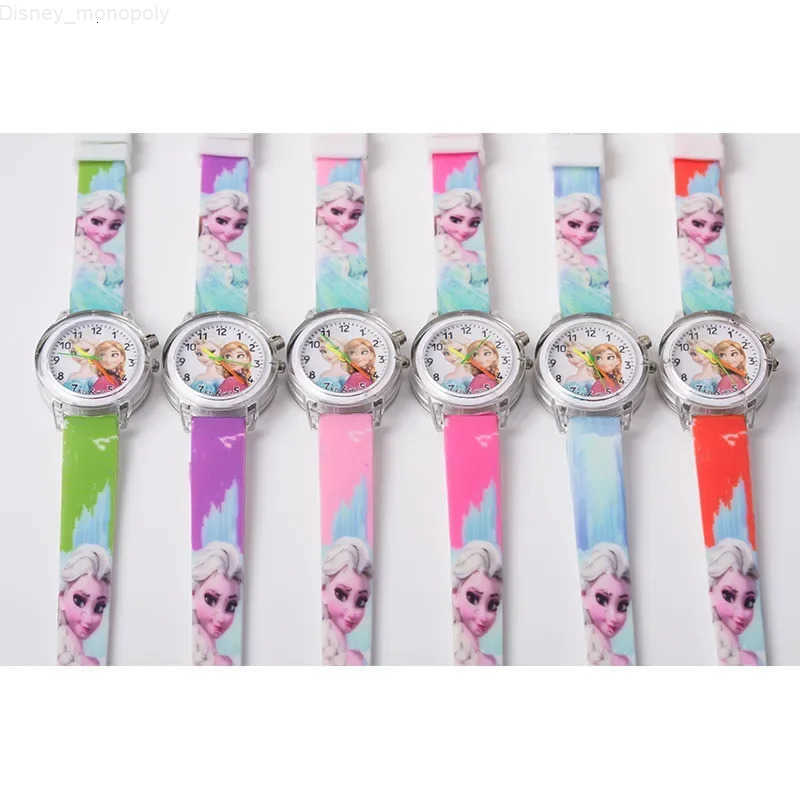 Disney Frozen Children Watch LED Flash Quartz Watch Ice Snow Princess Silicone Girls Watch Student Cartoon Kids Watches Toy Gift H250924
