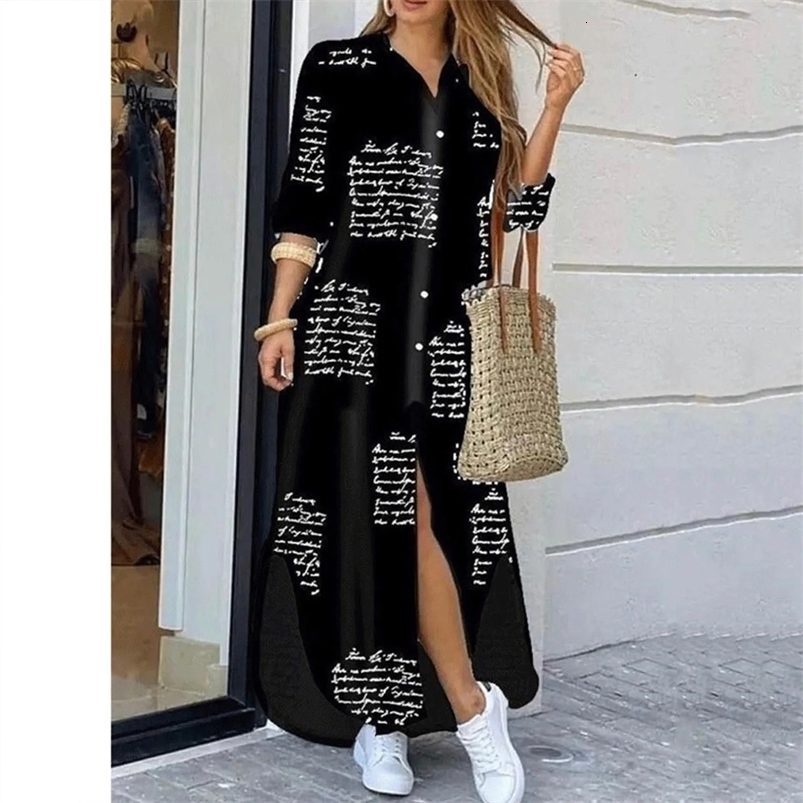 Summer Fashion Elegant Shirt Dress Womens 2025 Printed Long Sleeve Button Womens Office Holiday Casual Clothing Womens Long Skirt 250103