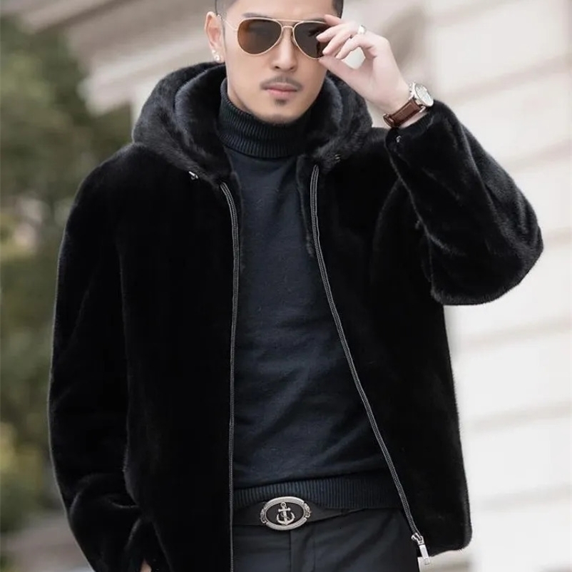 Men's Fur Faux Fur Autumn And Winter Men's Faux Fur Coat Korean Fashion Slim Clothing Brown Fluffy Warm Coat Casual Male Top Thermal Jacket 