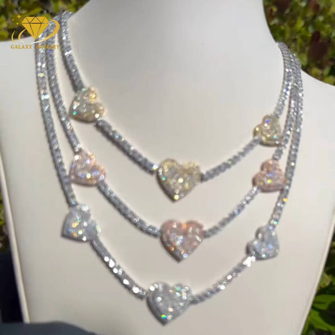 Customized Moissanite Chain Mens Vvs Tennis Chain 4mm 925 Silver Clover Heart Women Iced Out Diamond Moissanite Tennis Necklace