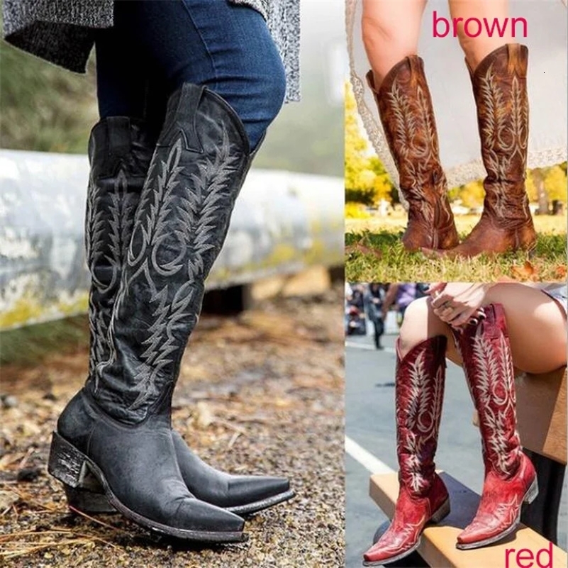 Women Knee High Boots Mid Med Heels Round Toe Ethic Shoes Woman Chaussure Zapatos Mujer Gladiator Vintage PU Girl Booties89 240619
