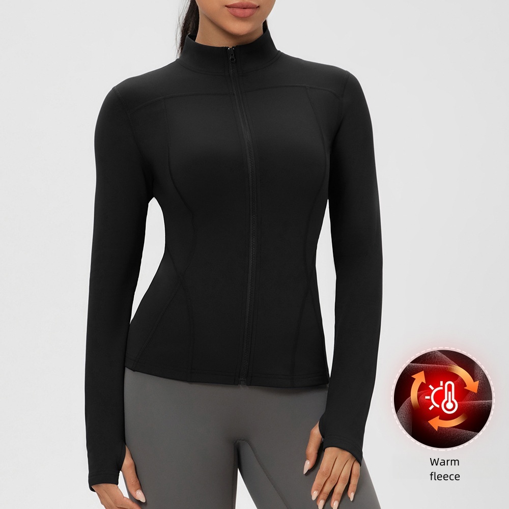 Women's Zipper Yoga Fleece Standing Collar Waist Cinching Slimming Running And Fiess Top Quick Drying Tight Fitting Sports Jacket