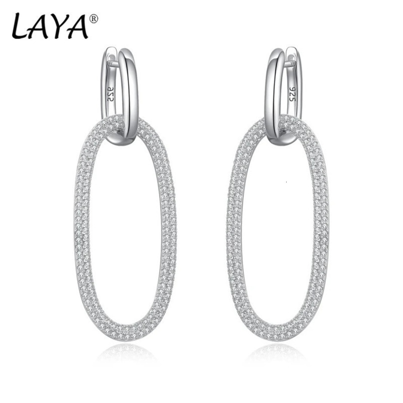 LAYA 100% 925 Sterling Silver Minimalism Oval Circle Drop Earrings for Women Trendy Dangle Fine Jewelry Wedding Gift 240515