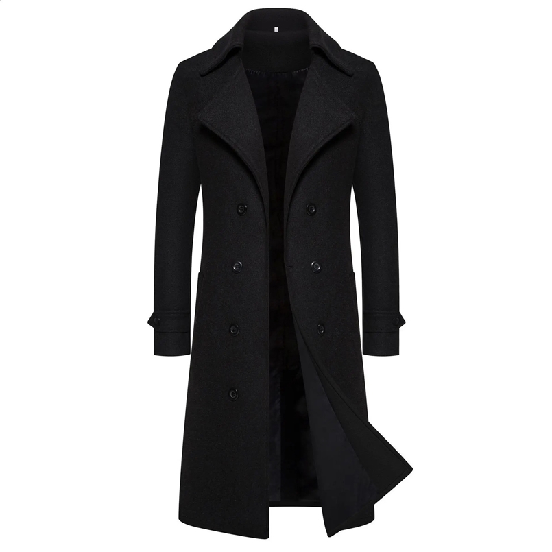 Mens ultra long wool black jacket windproof and winter warm mens jacket mens elegant and regular suitable for casual daily wear 241118