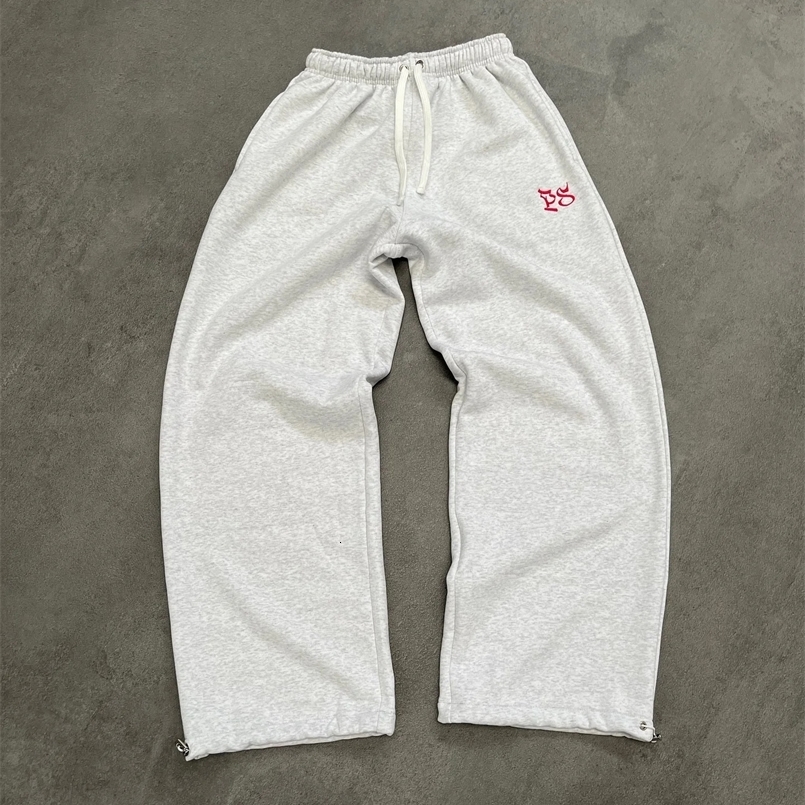 Y2k Harajuku Sports Drawstring Casual Pants Solid Color Letter Embroidery Sweatpants Women Baggy Straight Trousers Man Jogging Z260314