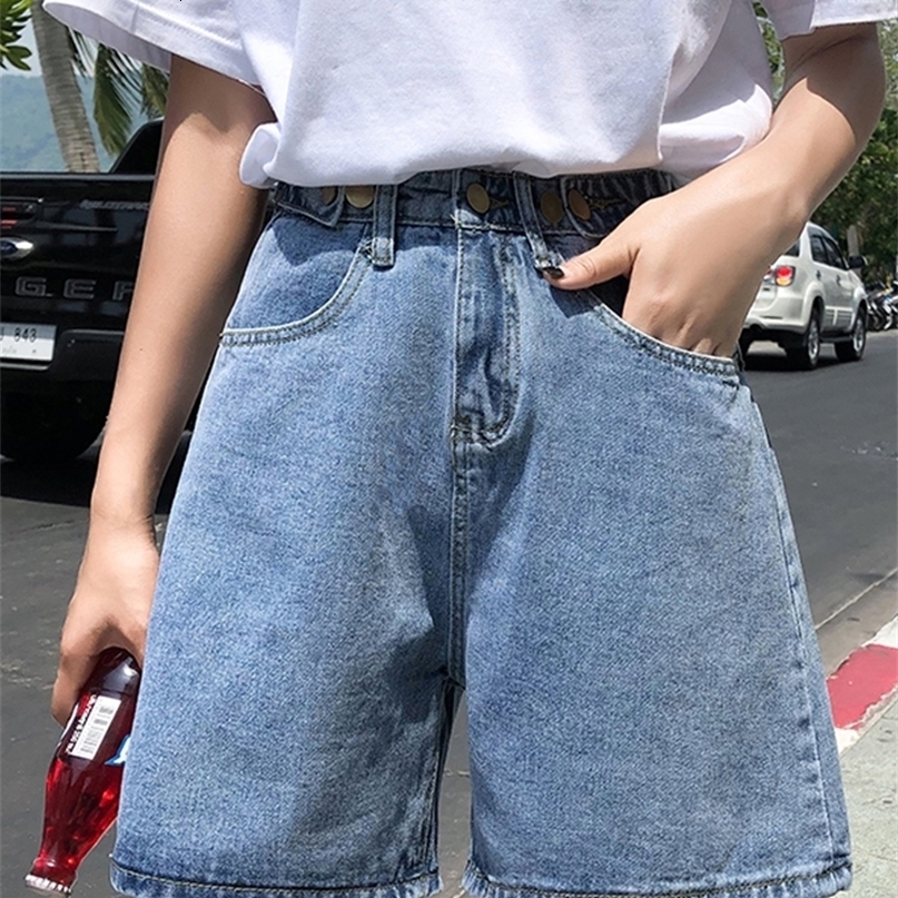Syiwidii Women Denim Shorts Hippie Button Adjust High Waist Short Harajuku Bermuda Wide Legs Summer Cotton Jean Shorts 220527