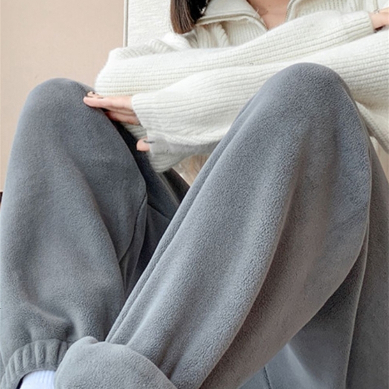 Women's Pants Capris Spring Casual Women's Pants Warm Harem Velvet Wide Leg Cargo Trousers Loose Oversize Sweatpants Vintage Fleece Pants fo