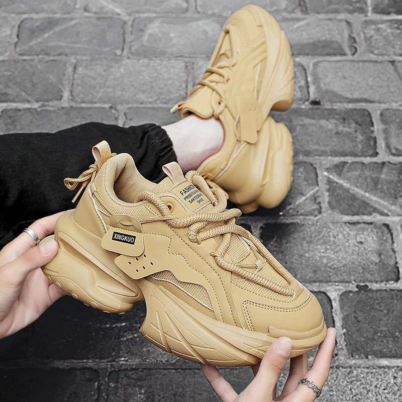 Designer shoes free shipping Hot trendy men's shoes breathable and casual thick soled height increasing sports shoes black red green brown