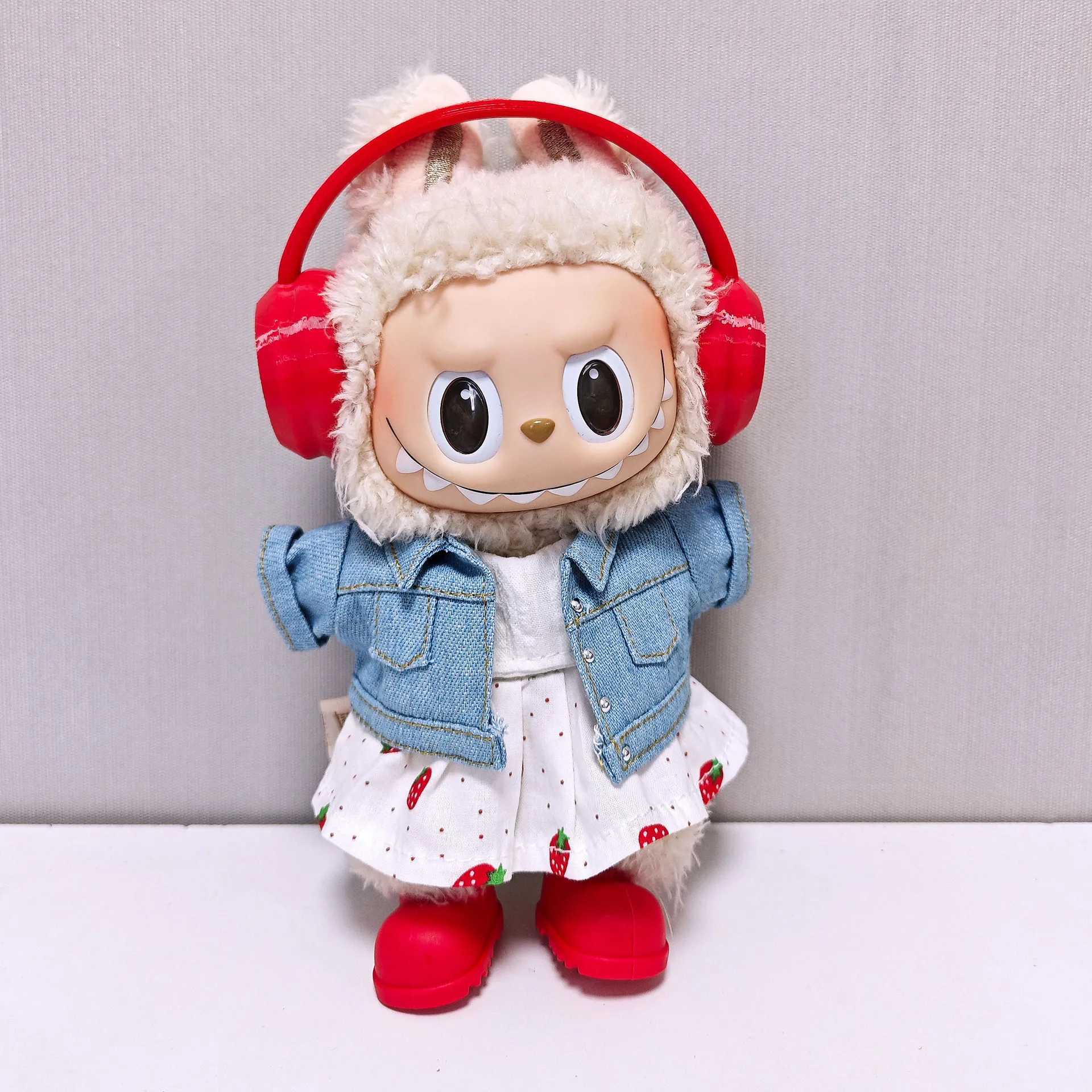Labubu Doll Clothes Set Strawberry Dress Denim Jacket Colorful Headphones Shoes Cute Plush Outfits for 13 Gen C250924