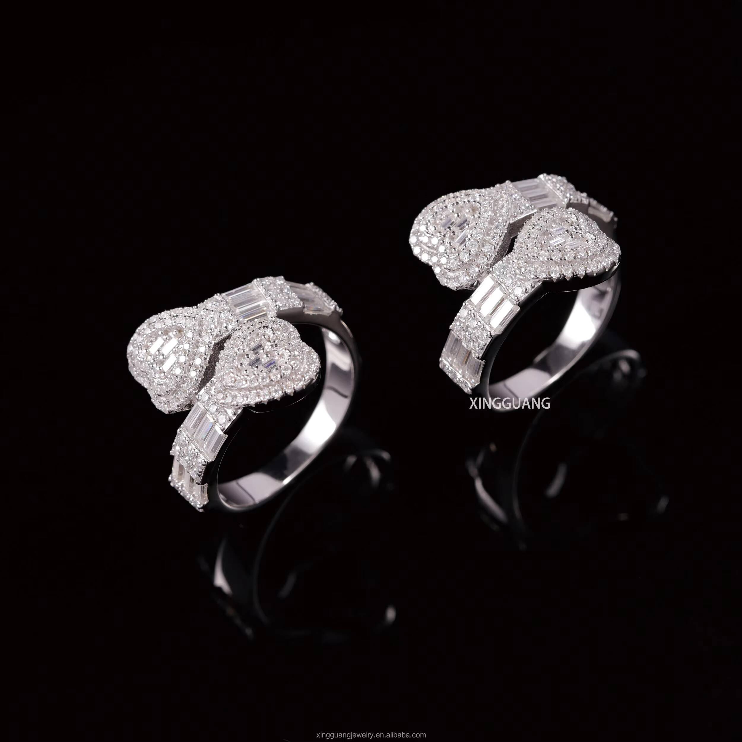 New Arrival Heart Ring Baguette Cut Moissanite Hip Hop Style Cuban 925 Sterling Silver Rings for Men Women Jewelry