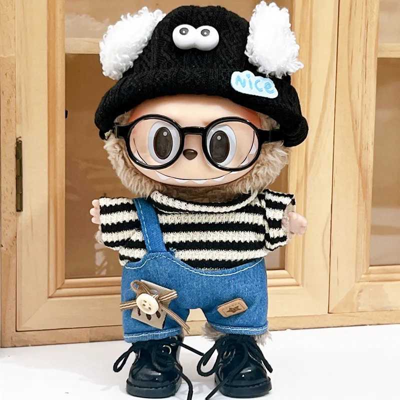 Doll Clothes For 1517cm Labubu 4pcspack Stripes Tshirt Jumpsuit Puppy Hat Glasses Sets Cotton Idol Doll Accessories Fans Gift C250924