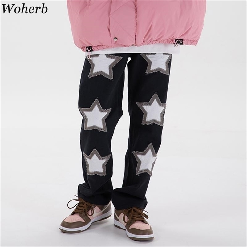 Fashion Ins Street Hip-hop Jeans Woman Star Embroidery Loose Casual Denim Harajuku Pants Women Bottoms Pant 210519