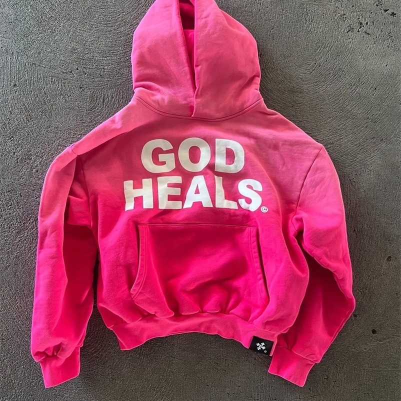 Oversized Street Vintage Streetwear God heals Painting Printed Hoodies Women Sweatshirt Harajuku Y2k Tops Men Clothing 250117