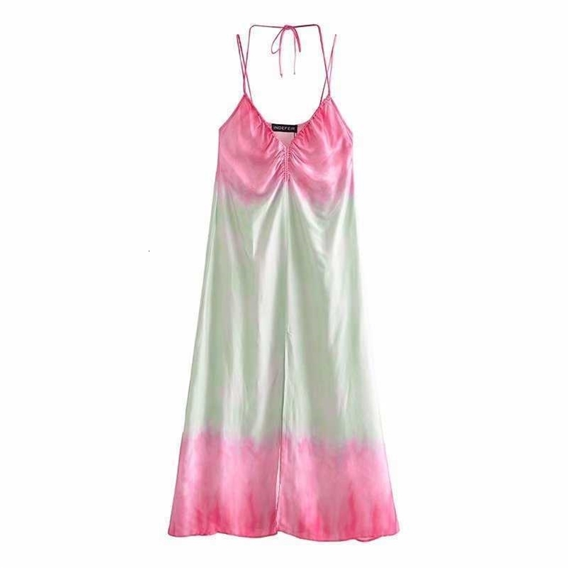 Summer Women Tie dye Camisole Halter Dress elegant Casual Fashion Chic Lady Straps Woman Long Sling Dress 210709