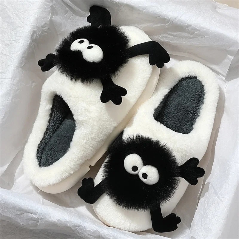Funny Slippers Women Plush Shoes Soft Bottom Home Cotton Shoes Woman Flip Flops Cute Cartoon Girls Furry Slippers 240612