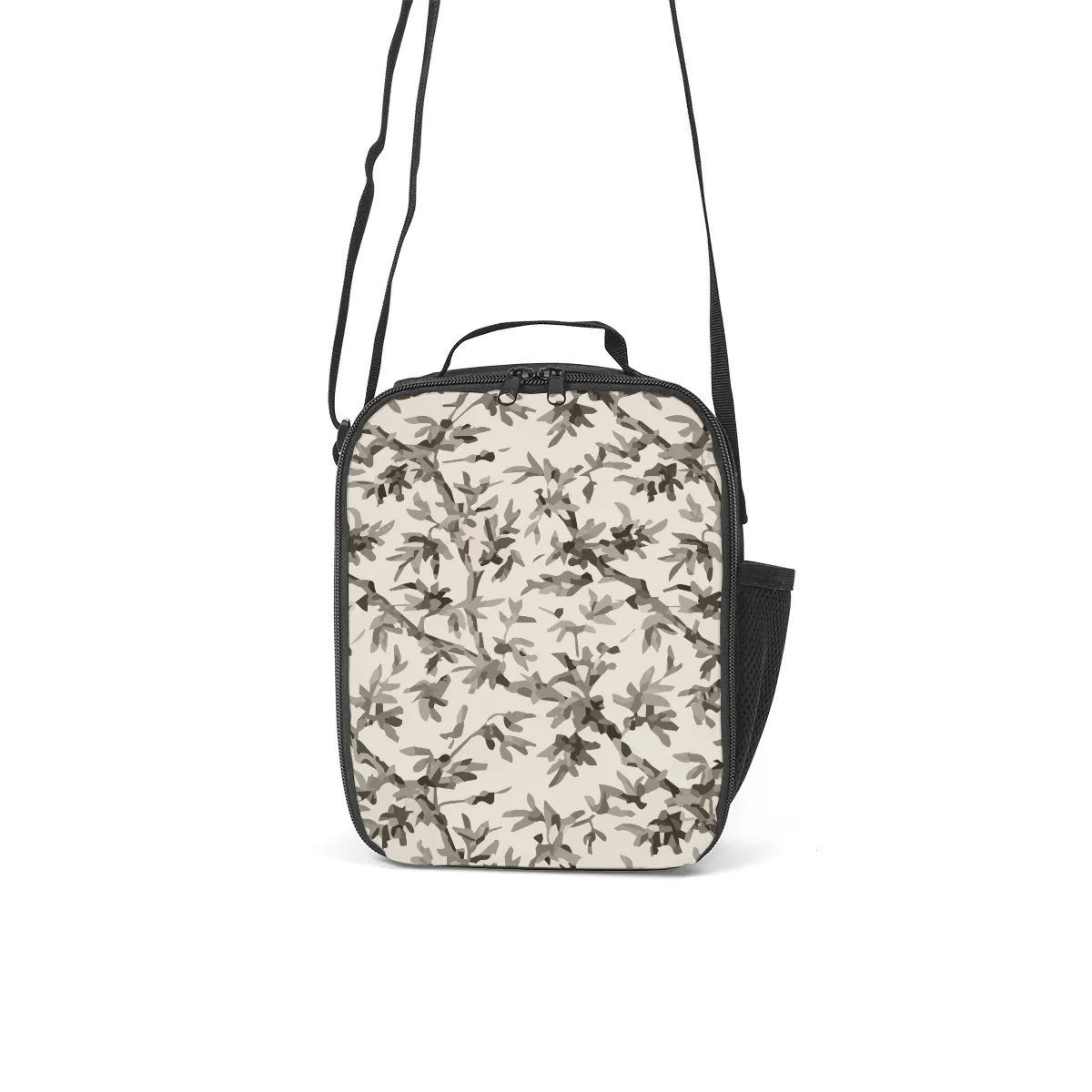 DHgatepod Square Lunch Box Bag with Adjustable Strap - Large Capacity Tote with Inner Tie Belt, Side Mesh Pocket & Zipper Closure