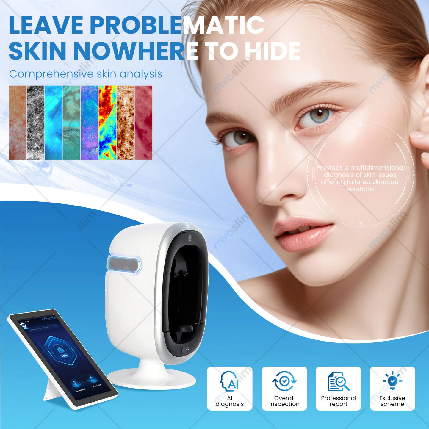 AISIA O1 3D AI Facial Skin Analyzer Detection Skin Problem Diagnosis 8 Spectrum Professional Analysis Beauty Salon Equipment Skin Diagnosis System Sal
