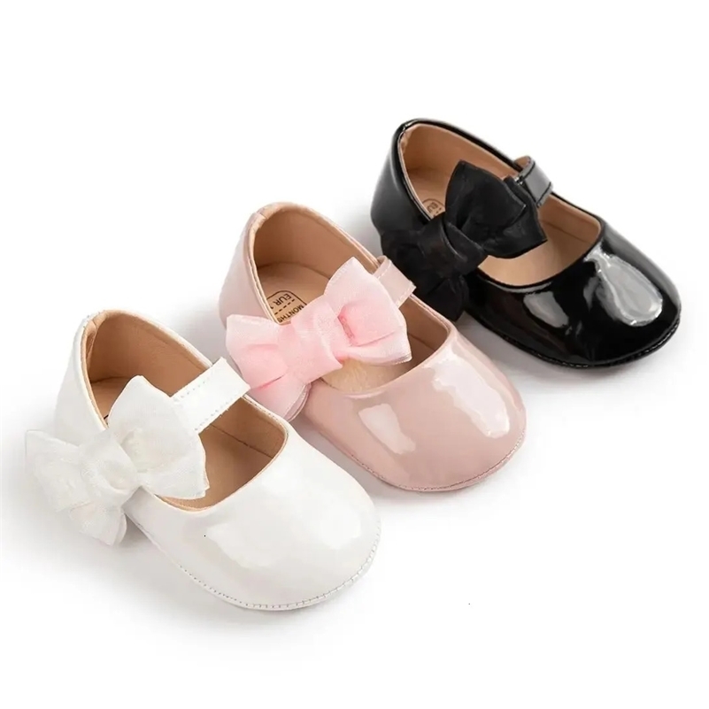Meckior Baby Girls Shoes PU Leather Bowknot Flat Non Slip Rubber Sole Toddler First Walkers Princess Wedding Dress Girl Shoes 250526