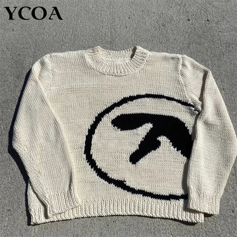 Womens Sweater Aphex Twin Knit Y2k Autumn Pullover Long Sleeve Tops Vintage Knitwears Jumper Streetwear Korean Female Clothing 240812