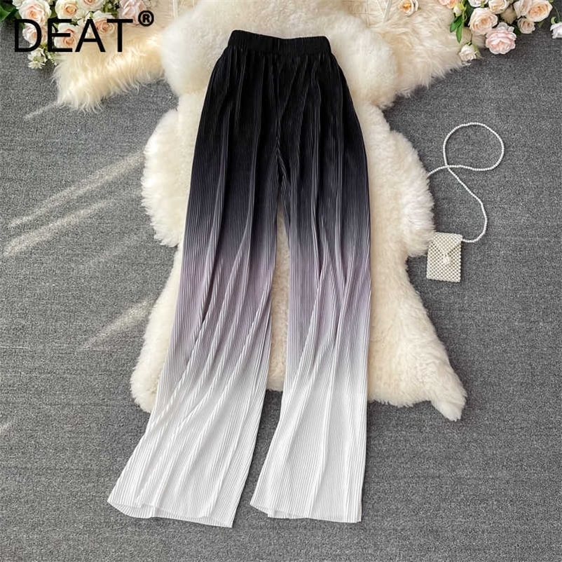DEAT Women Pleated Straight Gradient Colour Long Pants Arrivals Temperament Fashion Spring Summer 11D1412 210709