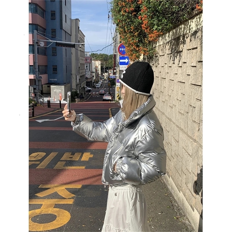 Women's Down Parkas MEXZT Short Parkas Women Streetwear Stand Collar Down Coats Korean Cropped Puffer Jacket Winter Thick Warm Cotton Padded Outw