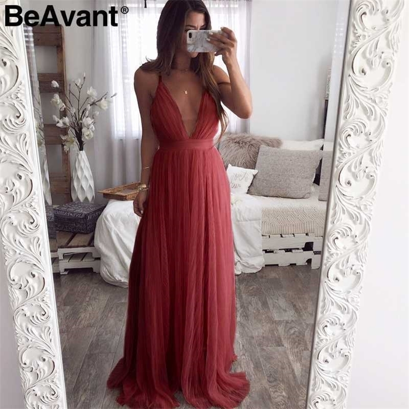 BeAvant Sexy evening party lace dress women Elegant v neck high wiast mesh summer dresses Night club ladies pink long vestidos 210709