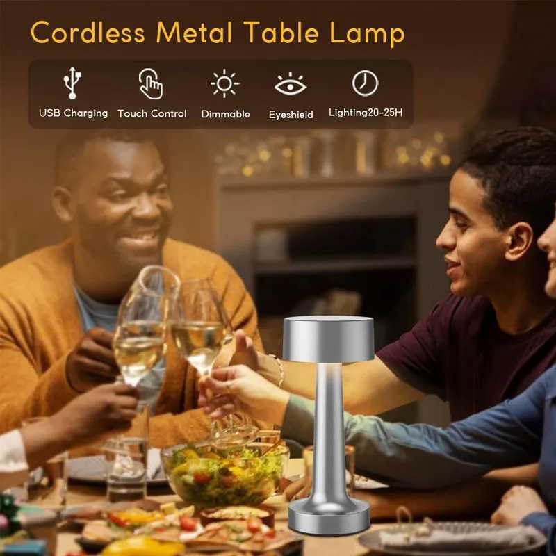 LED dumbbell desk lamp USB charging modern minimalist creative atmosphere night light bar metal tapping lampSilver C251115