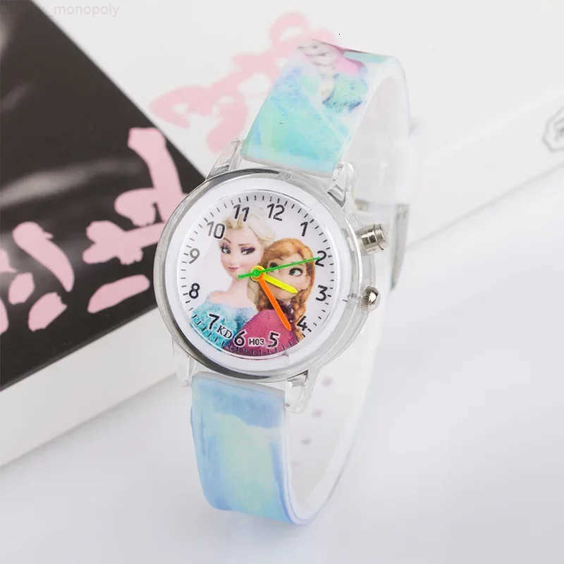 Disney Frozen Children Watch LED Flash Quartz Watch Ice Snow Princess Silicone Girls Watch Student Cartoon Kids Watches Toy Gift H250924