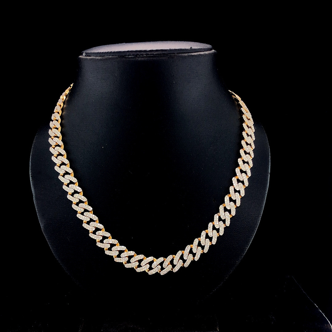 Hip Hop Chic 14mm AAA Moissanite Bling Necklace Miami Cuban Link Chain Fashionable Iced Out Jewelry