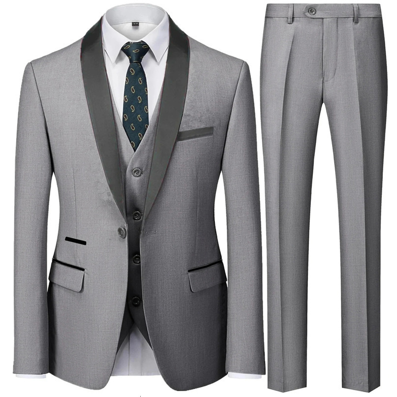 Men Mariage Color Block Collar Suits Jacket Trousers Waistcoat Male Business Casual Wedding Blazers Coat Vest Pants 3 Pieces Set 240412