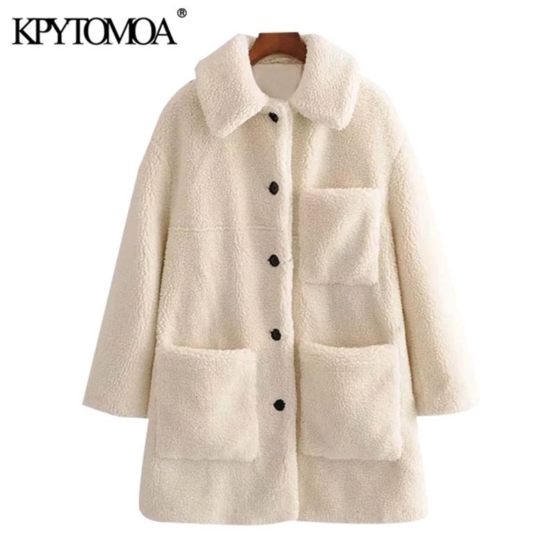 Women Fashion Thick Warm Faux Fur Loose Teddy Coat Long Sleeve Pockets Female Outerwear Chic Overcoat 210420