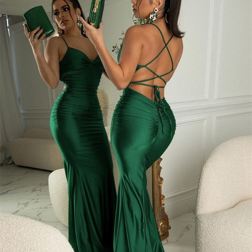 Casual Dresses Dulzura Lace Up Women Solid Satin Maxi Dress Backless Bodycon Sexy Streetwear Party Elegant Festival Evening Summer Outfit 230131