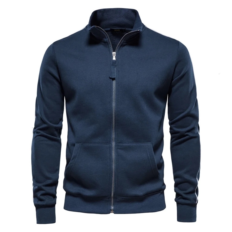Mens long sleeved sportswear with cotton blend and solid zipper mens clothing sportswear slim fit casual jacket 241214