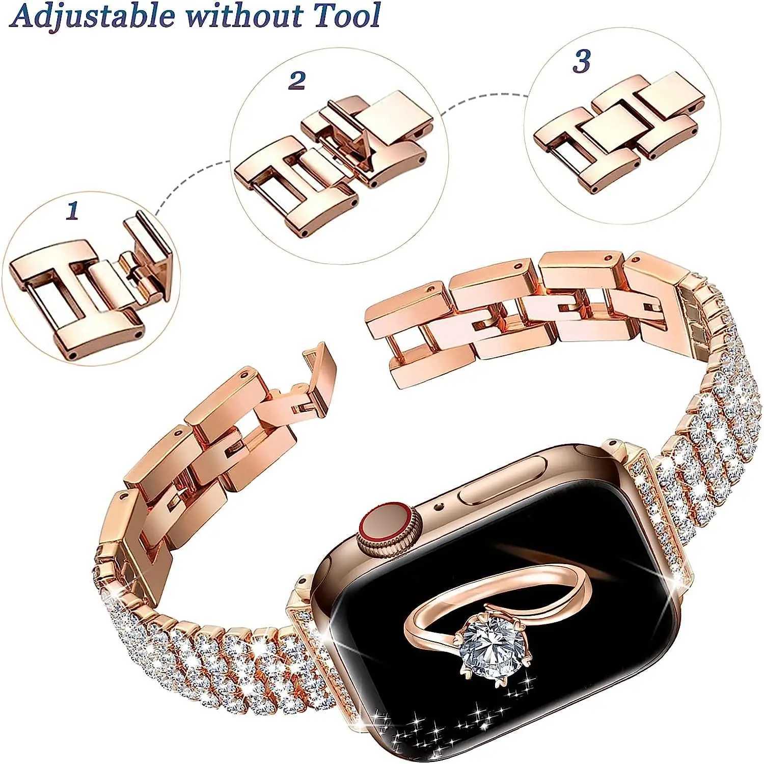 Bling Strap for Watch Band 40mm 41mm 44mm 45mm Slim Jewelry Metal Link Bracelet Wen iWatch tra 2 49mm 9 8 7 6 5 4 3 SE D250924