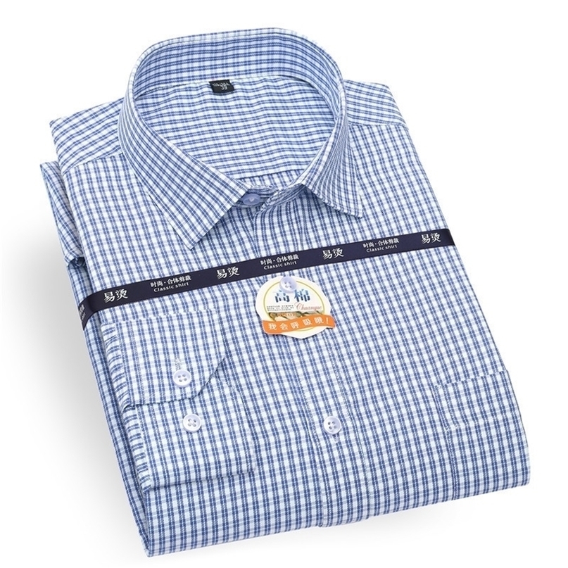 Men Plaid Shirt Long Sleeve Regular Fit Mens Striped Shirts with Chest Pocket Square Collar Checkered Shirts for Men New 201124