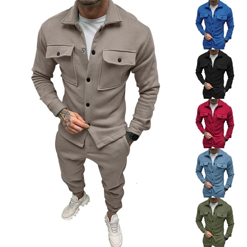 American Style Fashion Suit Mens Clothing Autumn And Winter Outdoor Leisure Sportswear Lapel Jacket Trousers Two-piece Set 240518