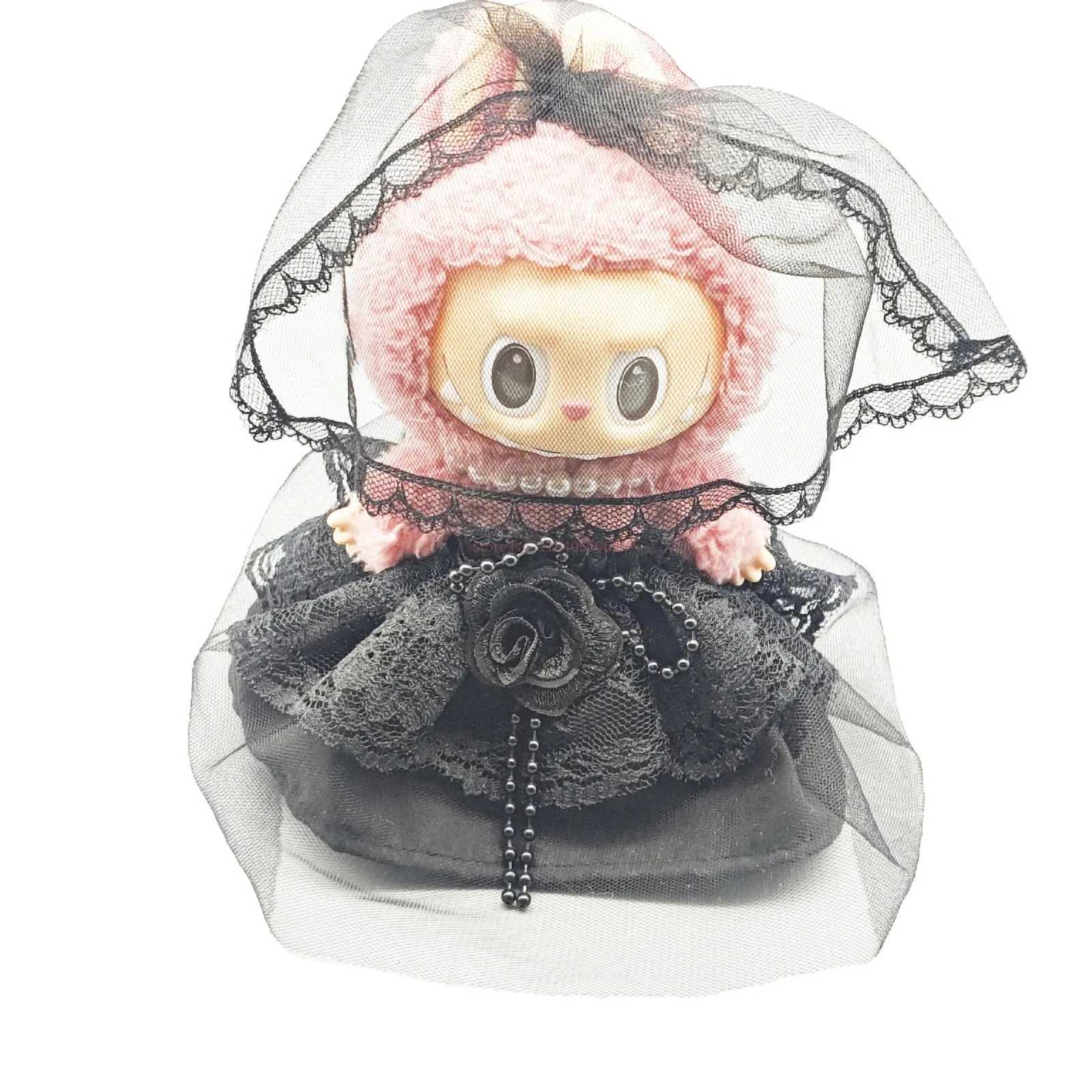 17cm Labubu Dress New Black Wedding Dress ThreePiece Set Veil Black Rose Princess Dress Set Vinyl Doll Replacement Outfit C250924