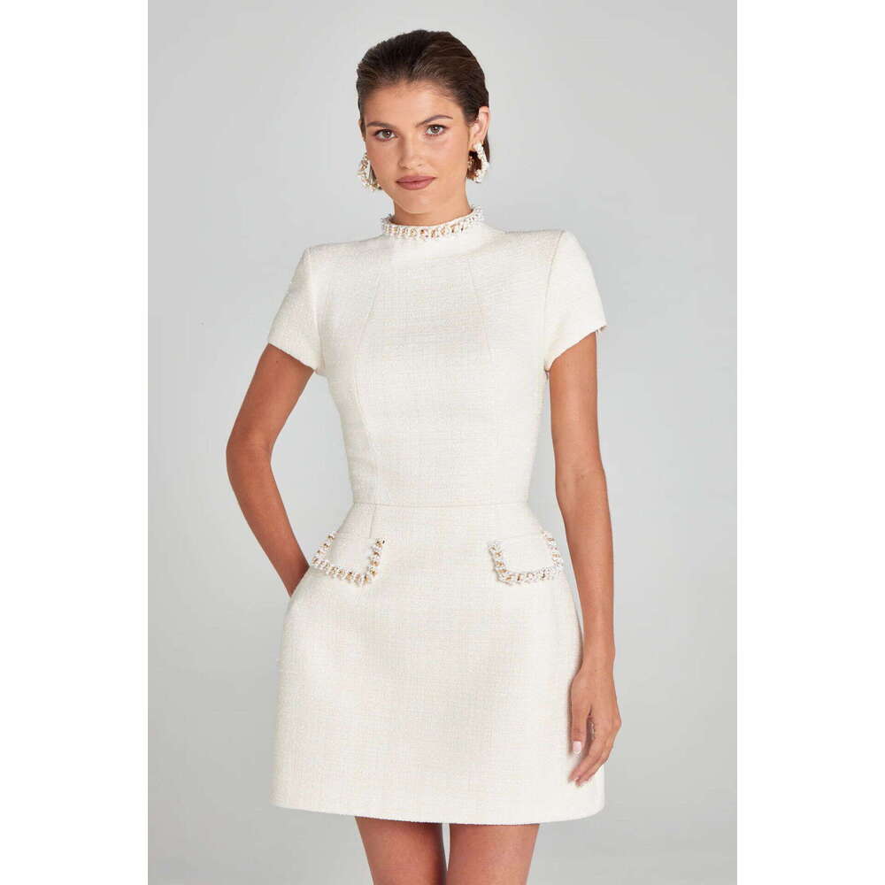 Lanjia- New Elegant Slim Fit Round Neck Beaded Chanel Style Dress For Women 717F7