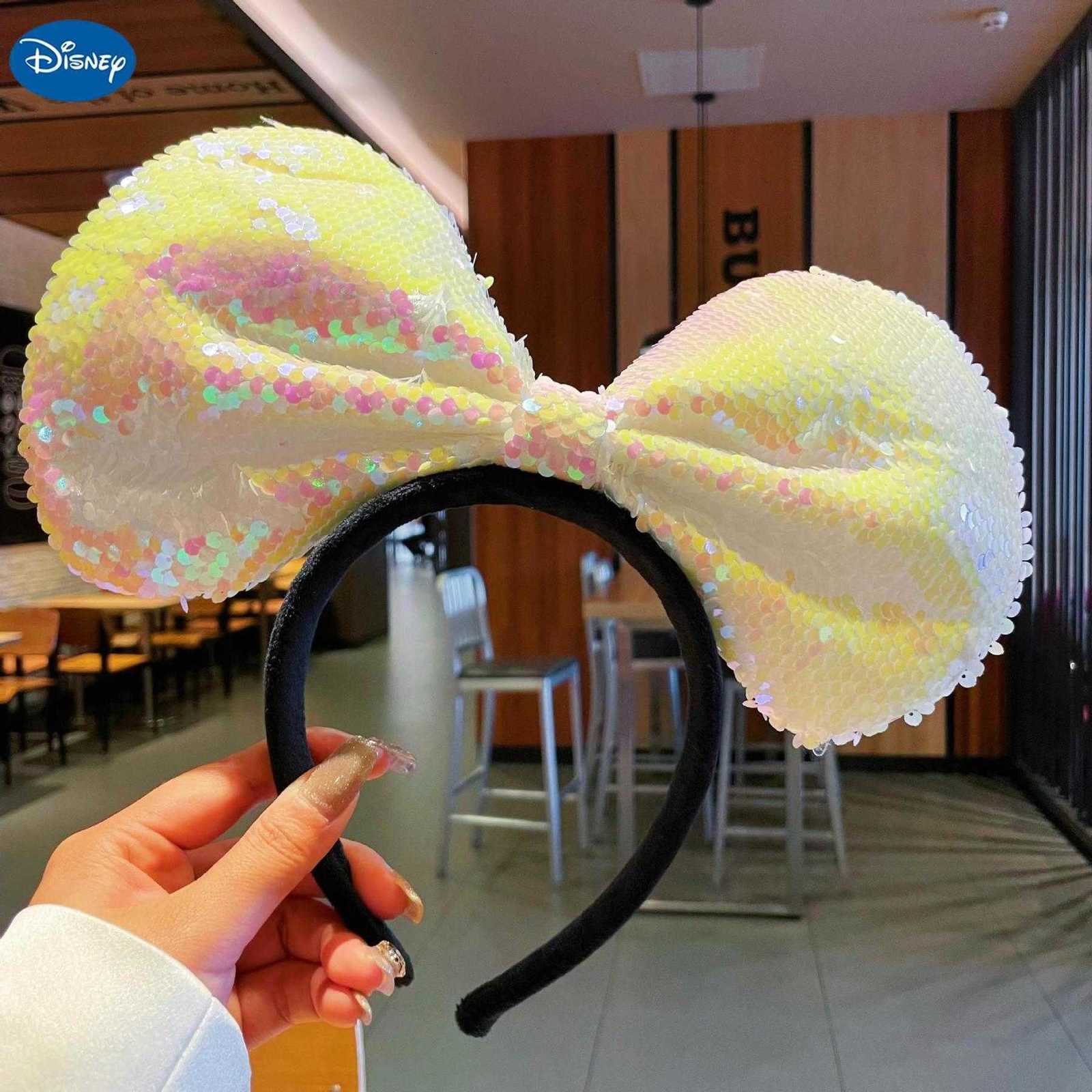 Disney Amusement park hairband for girls, cute high-crowned anti-slip Mickey charm sequin bow hairband accessory for headwear. H251119