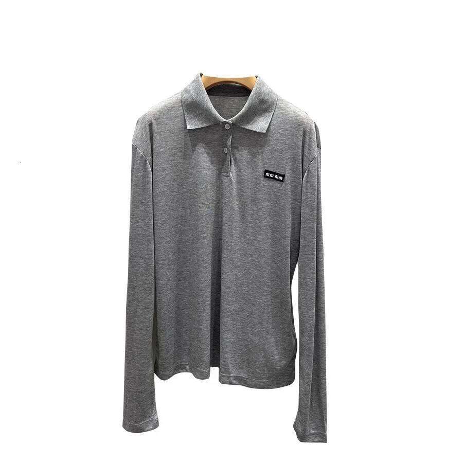 Fashionable Casual Miu Style Polo Neck T-Shirt Autumn Winter Simple Design Youthful Embroidery Versatile Top For Women