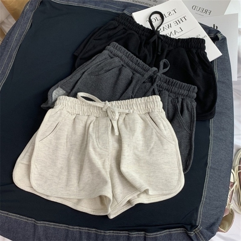 Summer Loose Shorts Women Fashion Casual Fitness Shorts Ladies Grey Black Solid High Waist Shorts Elastic Waist 220527