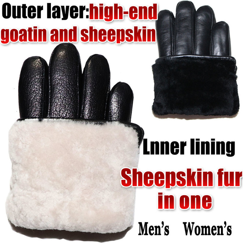 Fingerless Gloves Deerskin Pattern Male Leather Gloves Sheepskinfur in one Gloves Female Goatskin Sheep Fur Wool Gloves Winter Thickening Warm 230113