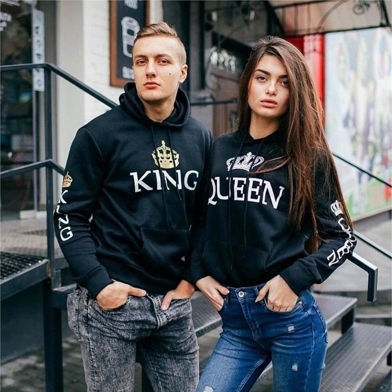 Poshfeel King Queen Printed Couple Hoodies Women Men Sweatshirt Lovers Couples Hoodies Casual Pullovers Gift 200924