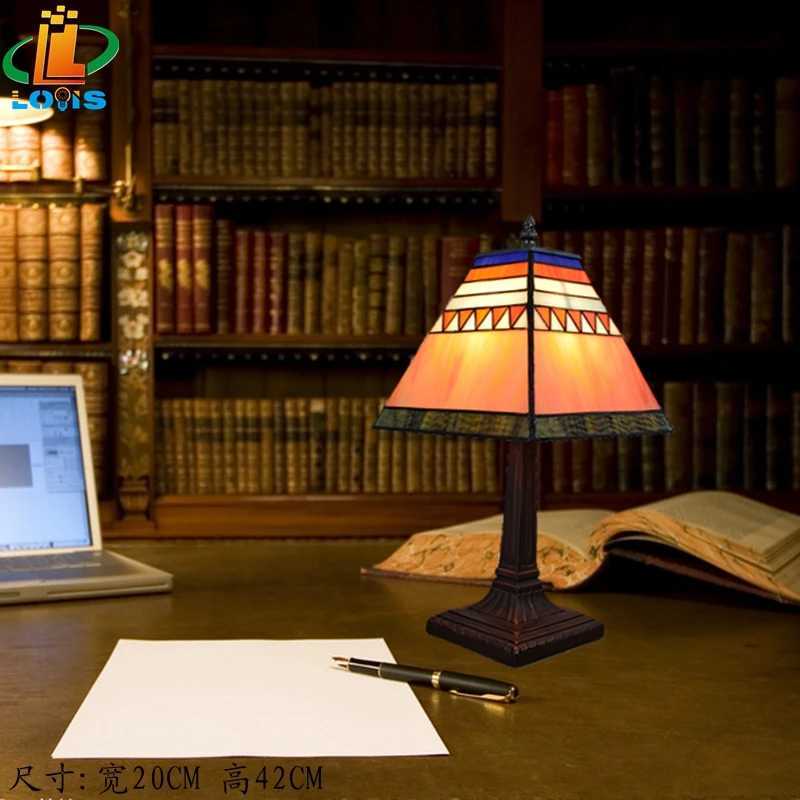20CM Scandinavian Quadrilateral Simple Table Lamp Tiffany Style Computer Desk Cafe Antique Bedroom Bedside Stained Glass Metal C251115