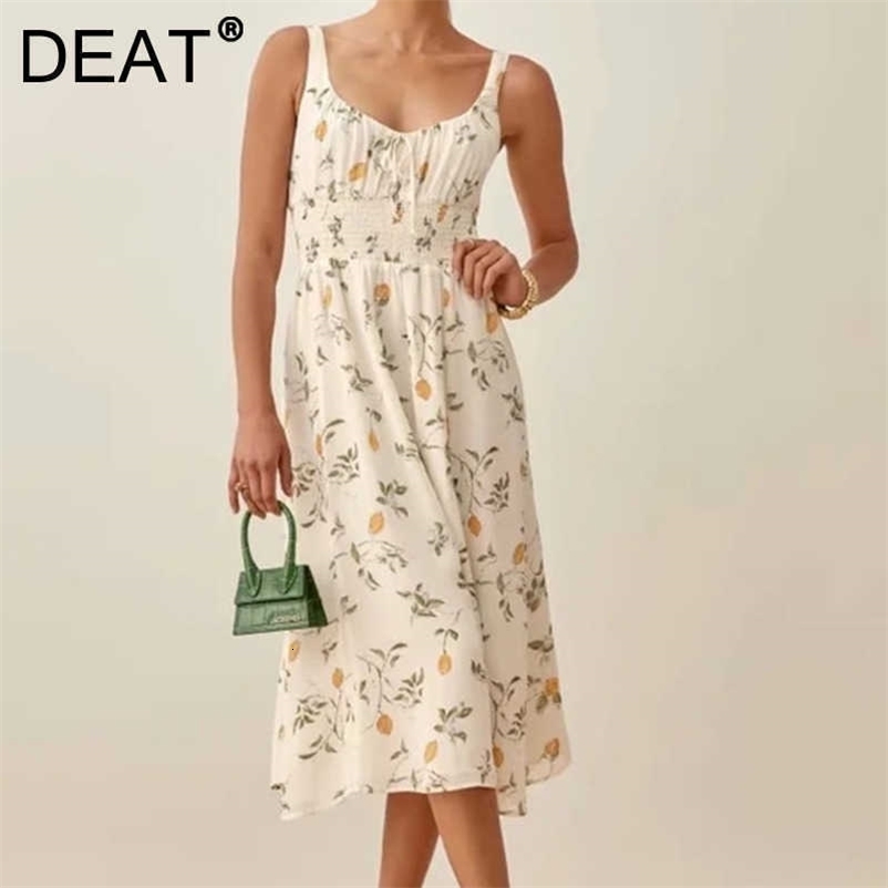 DEAT Women Printing Sling Dress Slash Neck Sleeveless Arrivals Lady Sexy Fashion Temperament Spring Summer 11D1694 210709