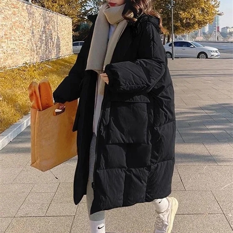 Women's Down Parkas Down Cotton Parkas Women Long Padded Jacket Winter Female Oversized Loose Warm Coats Ladies Korean Fashion Hooded Long Jacket